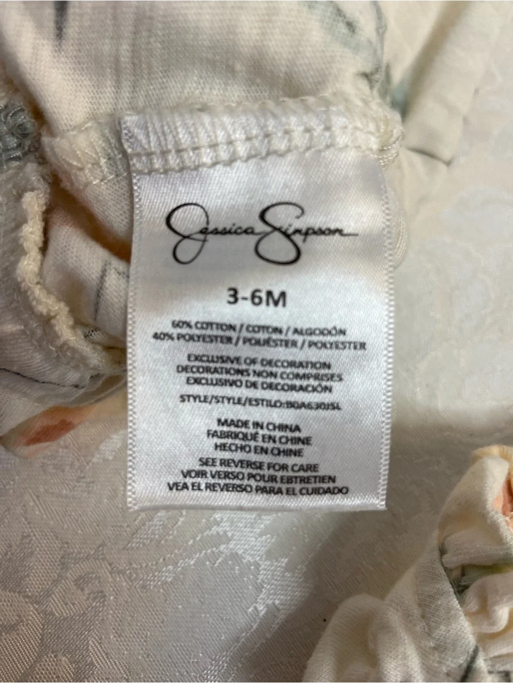 Jessica Simpson Cream Baby Set with Peach Floral Accents 3-6 M